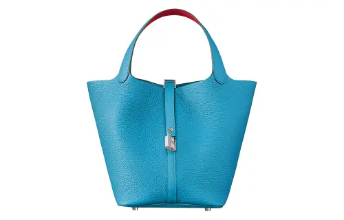 HERMES Picotin Lock Clemence Swift Leather Basket Bag, Bucket Bag, Handbag 22 Women's Sky Blue & Red