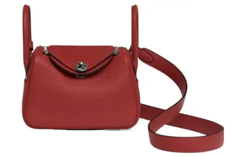 HERMES Lindy Taurillon Clemence Cow Leather Handbag 19 Women's 5E Vermillon Vermilion