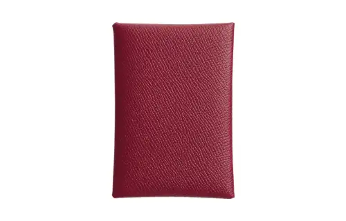 HERMES Calvi Duo Epsom Calfskin Card Holder Mini Women's B5 Rubis Gemstone Red