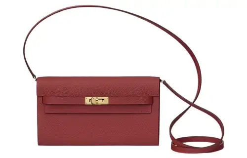 HERMES Kelly To Go Gold tone Lock Epsom Leather Crossbody Wallet Regular Women's K1 Rouge Grenade Garnet Red