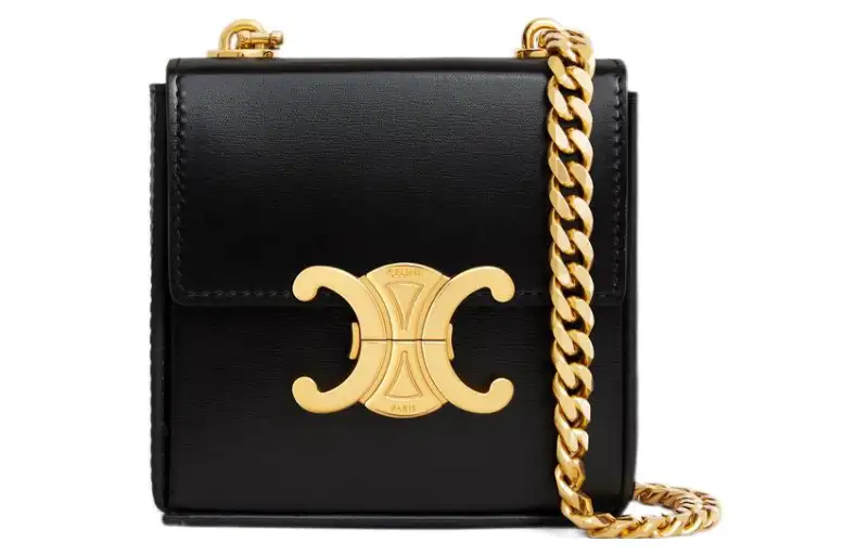 CELINE Triomphe Calfskin With Lambskin Shoulder Bag, Crossbody Bag Mini Women's Black