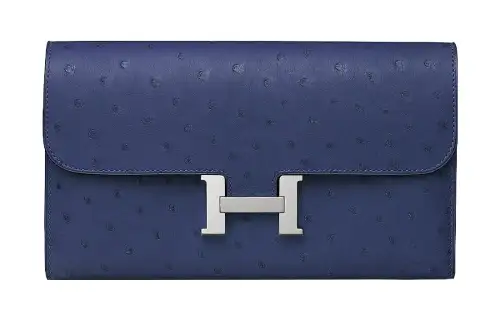 HERMES Ostrich Leather Wallet Women's 73 BleuSaphir Sapphire Blue