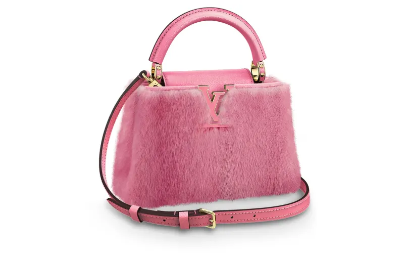LOUIS VUITTON Capucines Mink Fur With Sheepskin Kapsyn Shoulder Bag, Crossbody Bag, Handbag Mini Women's Pink