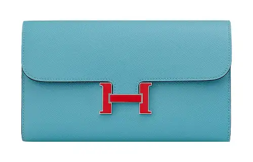 HERMES Constance Epsom With Calfskin Wallet Women's North Blue & Carmine