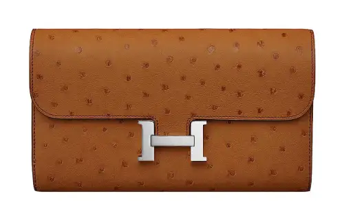 HERMES Ostrich Leather Wallet Women's 37 Gold