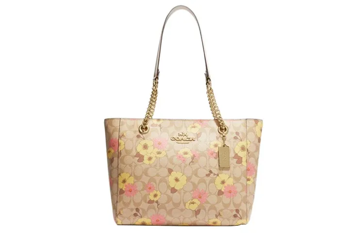 COACH Cammie Coated Canvas With Leather Tote Bag, Shopping Bag, Handbag, Shoulder Bag Large Women's Khaki