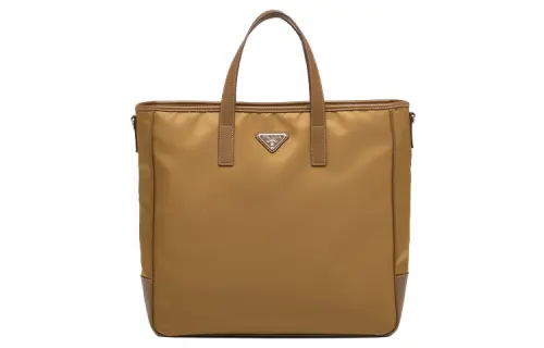 PRADA Re NylonSaffiano Recycled Nylon With Leather Handbag Large Men's Tobacco