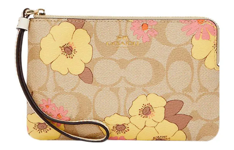 COACH Wristlet Coated Canvas With Leather Clutches Small Women's Khaki
