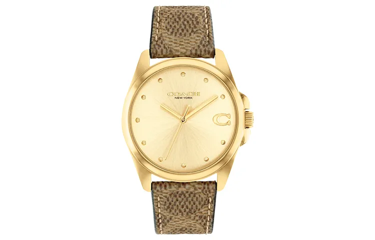 COACH GREYSON Wrist Watches Quartz Movement Cow Leather/Cow Leather Strap 36mm Gold Dial Women's Watch Waterproof