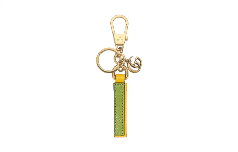 GUCCI Canvas With Leather Keychain Bag Accessory Unisex Green/Yellow