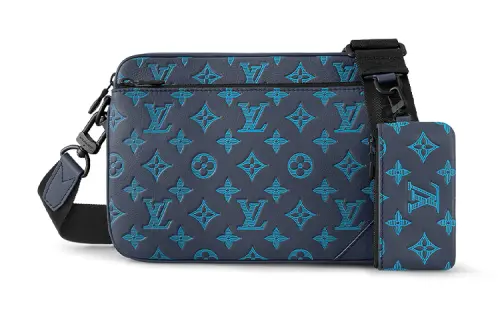 LOUIS VUITTON Trio Messenger Cow Leather Messenger Bag, Handheld, Shoulder Bag, Crossbody Bag Men's Black & Blue