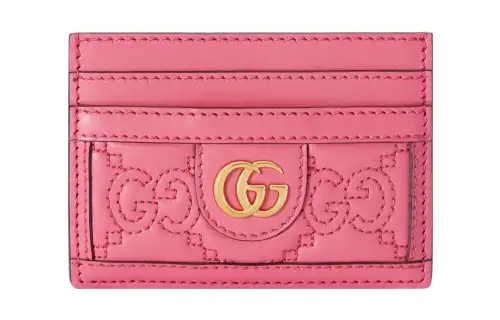 GUCCI GG Matelassé Leather Clutch Card Holder Small Women's Pink