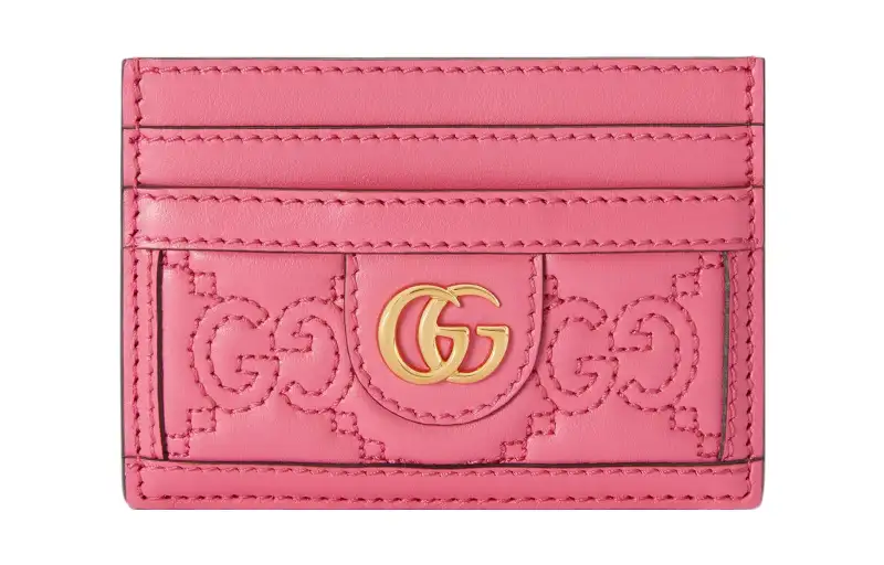 GUCCI GG Matelassé Leather Clutch Card Holder Small Women's Pink