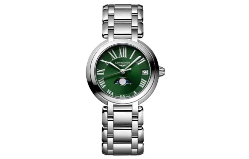 LONGINES Heart Moon Collection Quartz Movement Women's Watch 30.5mm Green Dial Stainless Steel Case