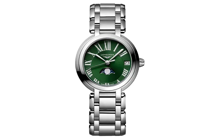 LONGINES Heart Moon Collection Quartz Movement Women's Watch 30.5mm Green Dial Stainless Steel Case