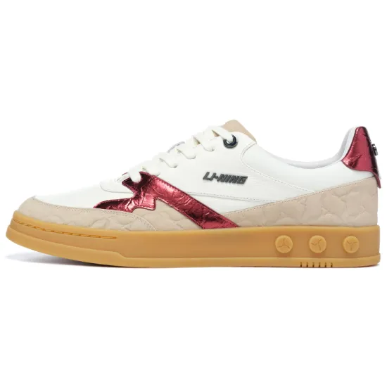 LI-NING 1990 001 Skateboard Shoes Men Low-Top White/Deep Maroon