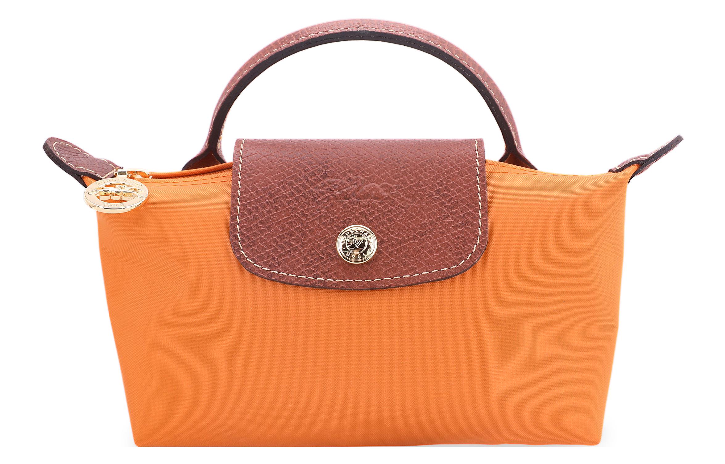 LONGCHAMP Le Pliage 17 short handle snap zipper closure polyamide cowhide canvas dumpling bag handbag women's light orange