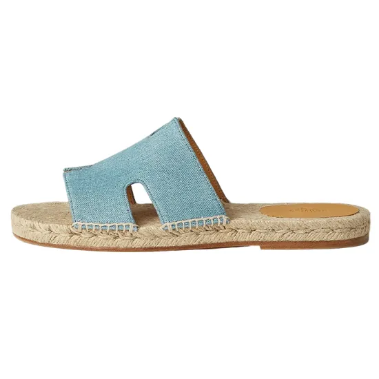 HERMES Slide Slippers Men Light Blue/Natural Color