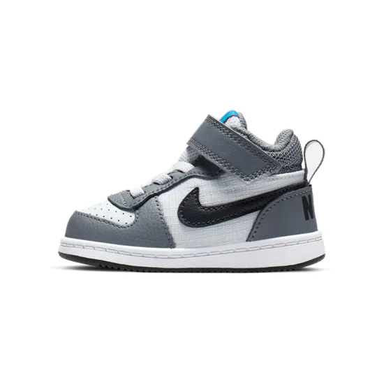 Nike Court Borough Toddler Shoes TD Mid-top Cold Gray / Coal Black / White Gold / Clear Blue / Bright Crimson