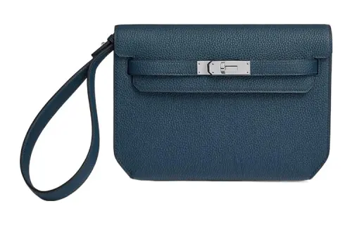 HERMES Kelly Depeches Togo Calfskin Clutch Men's 7P Bleu De Prusse Prussian Blue