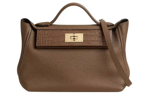 HERMES 24/24 Crocodile Leather With Swift Calfskin Shoulder Bag, Crossbody Bag, Handbag Women's Brown
