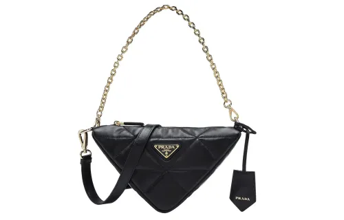 PRADA Triangle Soft Sheepskin Leather Handbag, Shoulder Bag Women's Black