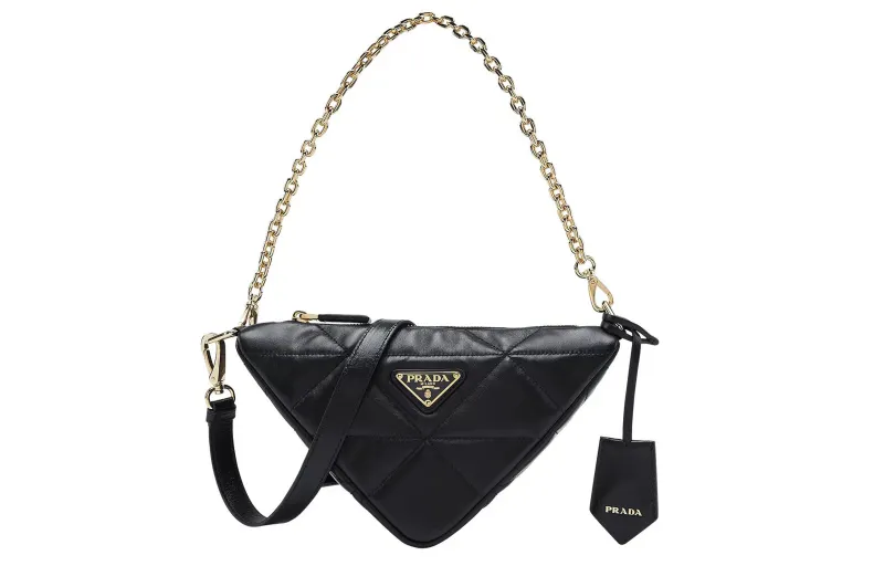 PRADA Triangle Soft Sheepskin Leather Handbag, Shoulder Bag Women's Black