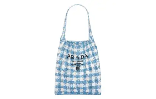 PRADA Raffia One Shoulder Handbag Large Women's Light Blue