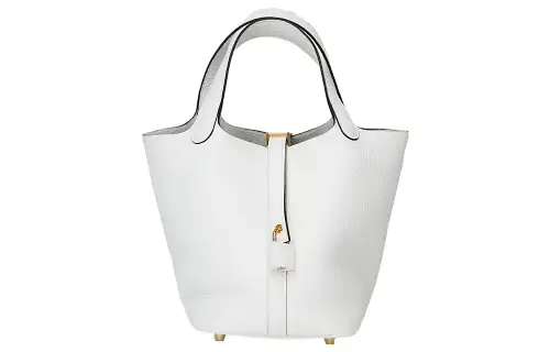 HERMES Picotin Lock Clemence Bullock Leather Basket Bag, Bucket Bag, Handbag 18 Women's 0U NEW WHITE New White