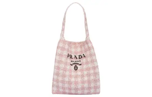PRADA Wicker One Shoulder Handbag Large Women's Snow Pink