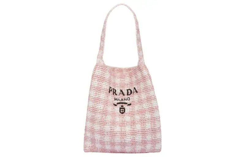 PRADA Wicker One Shoulder Handbag Large Women's Snow Pink