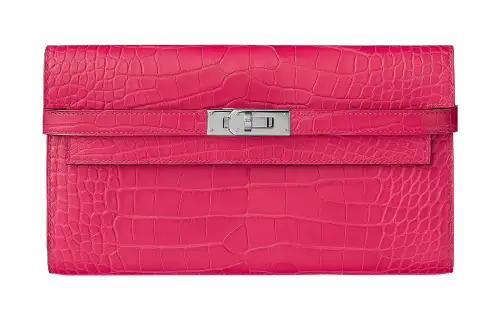 HERMES Silver Tone Buckle Crocodile Leather Wallet Regular Women's I6 Rose Extreme Pink