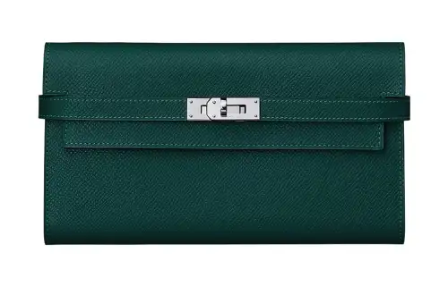 HERMES Silver Tone Buckle Epsom Calfskin Wallet Women's 6O Vert Cypress