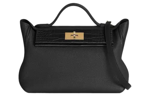 HERMES 24/24 Crocodile Leather With Togo Calfskin Shoulder Bag, Crossbody Bag, Handbag Mini Women's Black