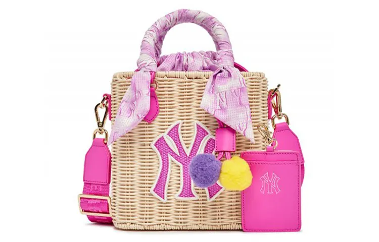 MLB Raffia Handbag, Shoulder Bag, Crossbody Bag Regular Women's Pink