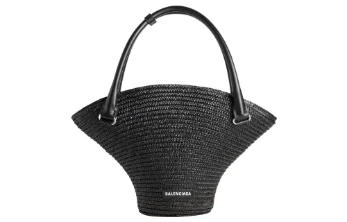 Balenciaga Straw Handbag Medium Women's Black