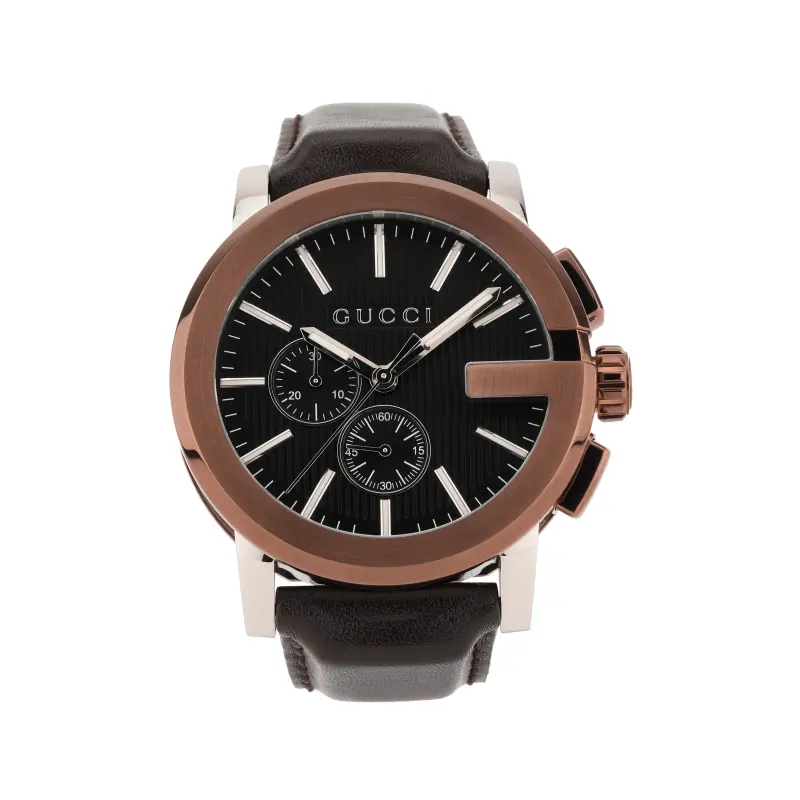 GUCCI G Chrono Wrist Watches Quartz Movement Genuine Leather Strap Black Dial Men's Watches