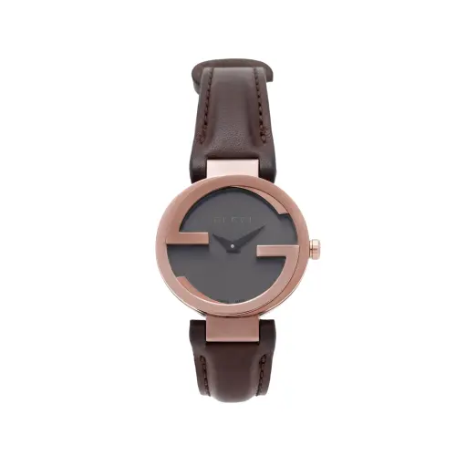 GUCCI Interlocking Wrist Watches Quartz Movement Leather Strap Black Dial Women's