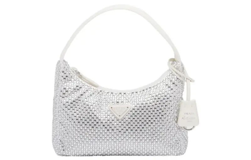 PRADA Satin Fabric Hobo Bag, Handbag, Shoulder Bag Women's White