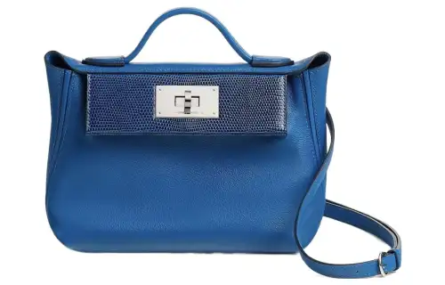 HERMES 24/24 Evercolor Calfskin Vs Lizard Skin Handbag, Shoulder Bag, Crossbody Bag Mini Women's Blue