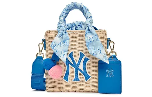 MLB Raffia Polyurethane Handbag, Shoulder Bag, Crossbody Bag Regular Men's Blue