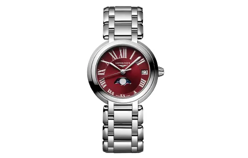 LONGINES Heart Moon Collection Quartz Movement Women's Watch 30.5mm Red Watch Dial Stainless Steel Case