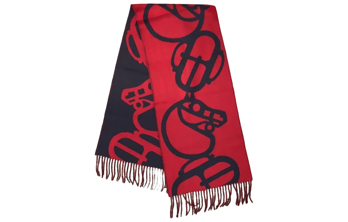HERMES Double Sided Knit Scarves Women's Red
