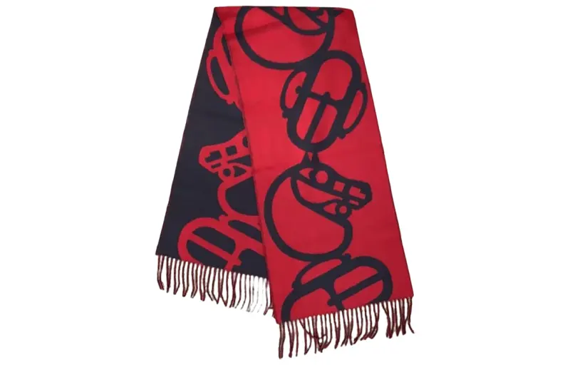 HERMES Double Sided Knit Scarves Women's Red