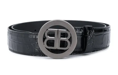 Balenciaga Leather Belts Unisex Black Width 3.5cm