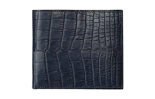 HERMES MC² Euclide Crocodile Leather Wallet Men's 78 Bleu Marine Deep Sea Blue