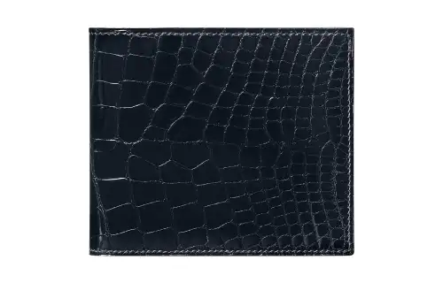 HERMES MC² Euclide Crocodile Leather Wallet Men's 78 Bleu Marine Deep Sea Blue