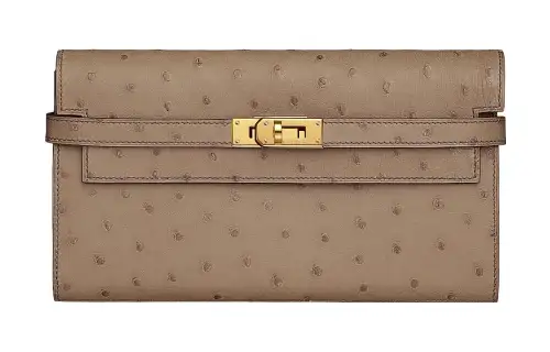 HERMES Kelly Wallet Gold tone Lock Ostrich Leather Wallet Women's M8 Gris Asphalte Asphalt Gray