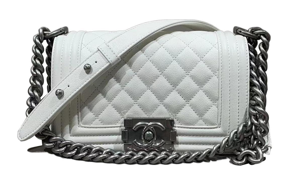 CHANEL Leboy Grain Embossed Cow Leather Flap Bag, Crossbody Bag, Shoulder Bag Small Women's White