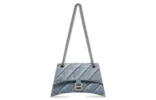 Balenciaga Crush Washed Denim Handbag, Shoulder Bag Women's Blue